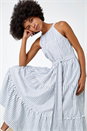 Blue Tiered Cotton Halter Neck Stripe Dress, Image 1 of 5