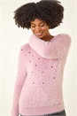 Light Pink Embellished Fluffy Knit Jumper, Image 1 of 5