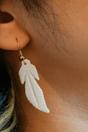 White The Colourful Aura Leaf Shell Long Drop Hook Earrings, White, Image 3 of 3