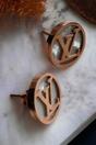 White Large Round White Rose Gold Plated Stud Earrings, Image 4 of 4