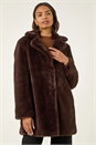 Chocolate Faux Fur Longline Coat, Image 4 of 6