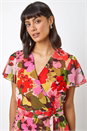 Red Floral Print Asymmetric Midi Wrap Dress, Image 4 of 4