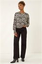 Black Abstract Print Stretch Top, Image 2 of 5