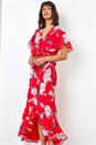 Pink Floral Print Chiffon Frill Cape Midi Dress, Image 1 of 5