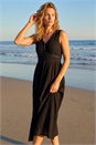 Black Seersucker V-Neck Midi Dress, Image 2 of 4