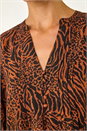 Rust Animal Print Buttoned Pinktuck Top, Image 5 of 5