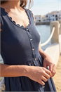 Navy  Petite Cotton Scallop Trim Dress, Image 4 of 4