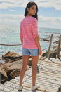 PINK Petite Stripe V-Neck Button Top, Image 3 of 4