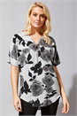 Grey Rose Print Zip Front T-Shirt, Image 1 of 4