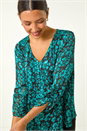 Teal Metallic Floral Print Overlay Top, Image 1 of 5