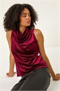 Wine Glitter Velvet Cowl Neck Stretch Top, Image 1 of 5
