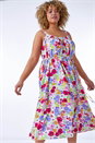 Ivory Curve Floral Belted Midi Dress, Image 2 of 5