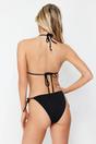 Black WOVCOR Black Micro Pattern Triangle Bikini Set with Tie Side Bottom and Halterneck, Image 5 of 5