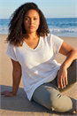 Ivory Curve Crochet V-Neck Stretch Top, Image 1 of 4