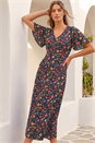 Black Petite Ditsy Floral Print Midi Dress, Image 1 of 4