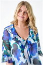 Blue Curve Tie Front Printed Mesh Top, Image 4 of 5