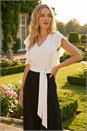 Black Colour Block V-Neck Stretch Jumpsuit , Image 2 of 4