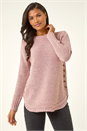 Light Pink Button Detail Curved Hem Jumper, Image 1 of 5