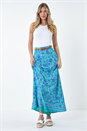 Green Floral Print Belted A line Maxi Skirt, Image 2 of 5