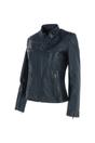 Navy 'lolita' Real Leather Mandarin Collar Biker Jacket, Image 3 of 5