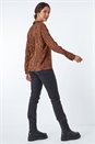 Camel  Leopard Print Pocket Detail Long Sleeve Blouse, Image 3 of 5