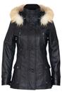 Black Lamb Leather Parka Fur Hood Jacket, Image 2 of 6