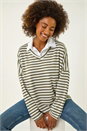 Khaki Stripe Mock Shirt Top, Image 3 of 5
