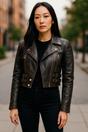 Tortoishell Cropped Brando Leather Biker Jacket, Image 1 of 7