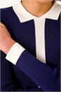 Navy  Contrast Collar Knitted Dress, Image 5 of 5
