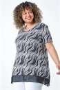 Black Curve Wave Print Chiffon Hem Tunic Top, Image 2 of 5