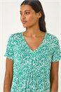 Green Abstract Print Pleat Front Top, Image 4 of 5