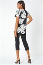 Black Palm Print Button Detail V-Neck Top, Image 3 of 5