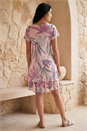 Light Pink Petite Leaf Print Layered Hem Dress, Image 3 of 4