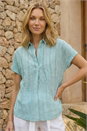 Sage Stripe Pleat Front Relaxed Overshirt, Image 1 of 4