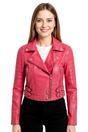 Fuchsia Cropped Brando Leather Biker Jacket, Image 1 of 7