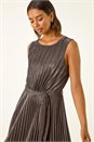Chocolate Metallic Pleated Midi Dress, Image 5 of 6