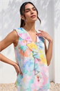 Green Floral Print V-Neck Ruffle Front Top, Image 1 of 4