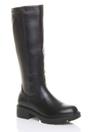 Black AJVANI Black Chunky Sole Zip Stretchy Elastic Riding Calf Boots, Image 2 of 4