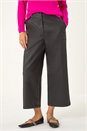 Black Coated Wide Leg Cropped Trouser, Image 4 of 5