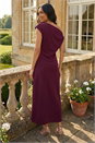 Wine Drape Shoulder Stretch Midi Dress, Image 3 of 4