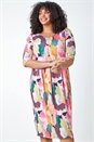 Pink Curve Abstract Relaxed Pocket Shift Dress, Image 2 of 5
