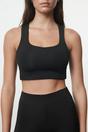 Black Cross-Back Square Neck Supportive Longline Sports Bra, Image 2 of 4