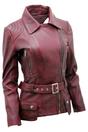 Burgundy Womens Long Leather Biker Jacket-Quito, Image 2 of 4
