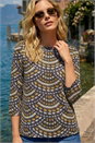 Ochre Embellished Leaf Print Top, Image 2 of 4