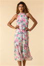 Pink Tie Waist Floral Midi Dress, Image 3 of 4