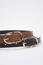 Multi Double Pack Gold Oval Buckle Slim Faux Leather Belt, Image 2 of 3
