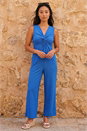 Blue Petite Textured Jumpsuit, Image 1 of 4