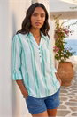 Blue Stripe Collar V-Neck Shirt, Image 1 of 4