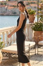 Black Dusk Gathered Waist Midi Dress, Image 2 of 4