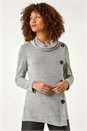 Grey Cowl Neck Button Stretch Top, Image 4 of 5